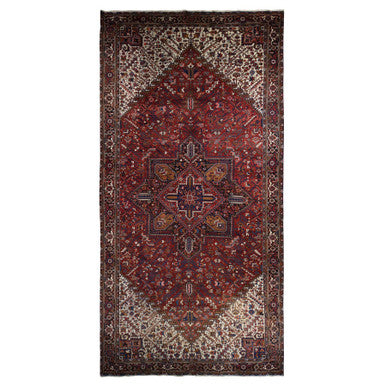 Heriz Wool Hand Knotted Rug Red Blue 10.9X22.5 -O078172