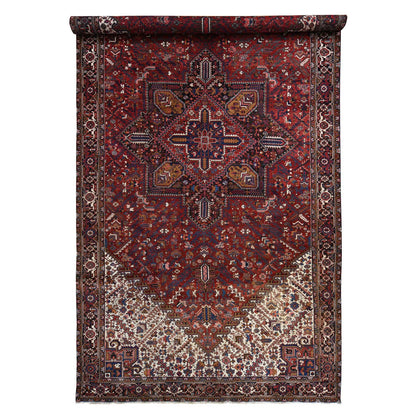 Heriz Wool Hand Knotted Rug Red Blue 10.9X22.5 -O078172