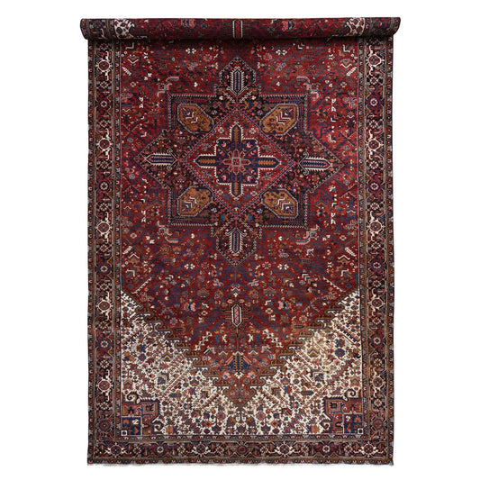 Heriz Wool Hand Knotted Rug Red Blue 10.9X22.5 -O078172