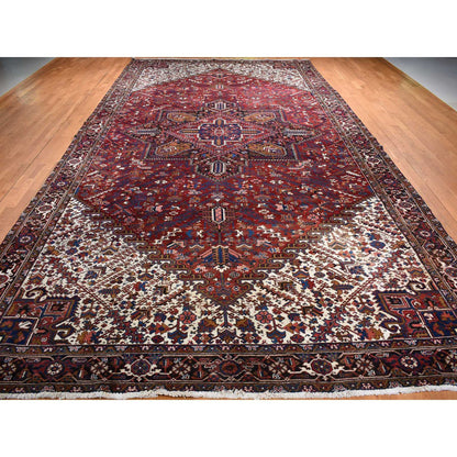 Heriz Wool Hand Knotted Rug Red Blue 10.9X22.5 -O078172