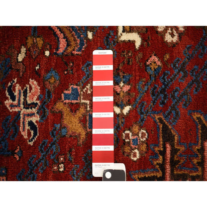 Heriz Wool Hand Knotted Rug Red Blue 10.9X22.5 -O078172