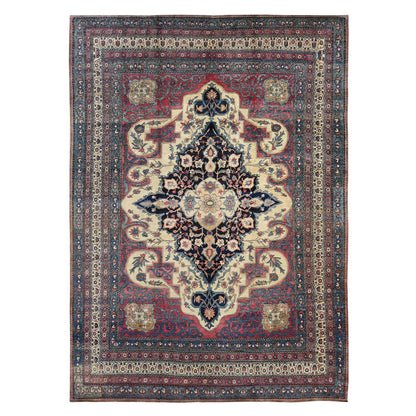 Antique Wool Hand Knotted Rug Red Blue 11.1X15.4 -O078174
