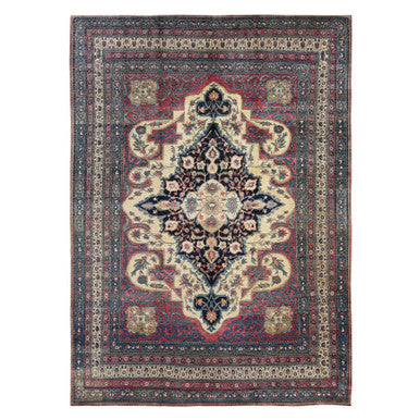 Antique Wool Hand Knotted Rug Red Blue 11.1X15.4 -O078174
