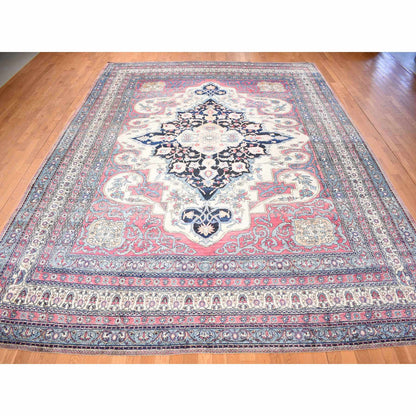 Antique Wool Hand Knotted Rug Red Blue 11.1X15.4 -O078174
