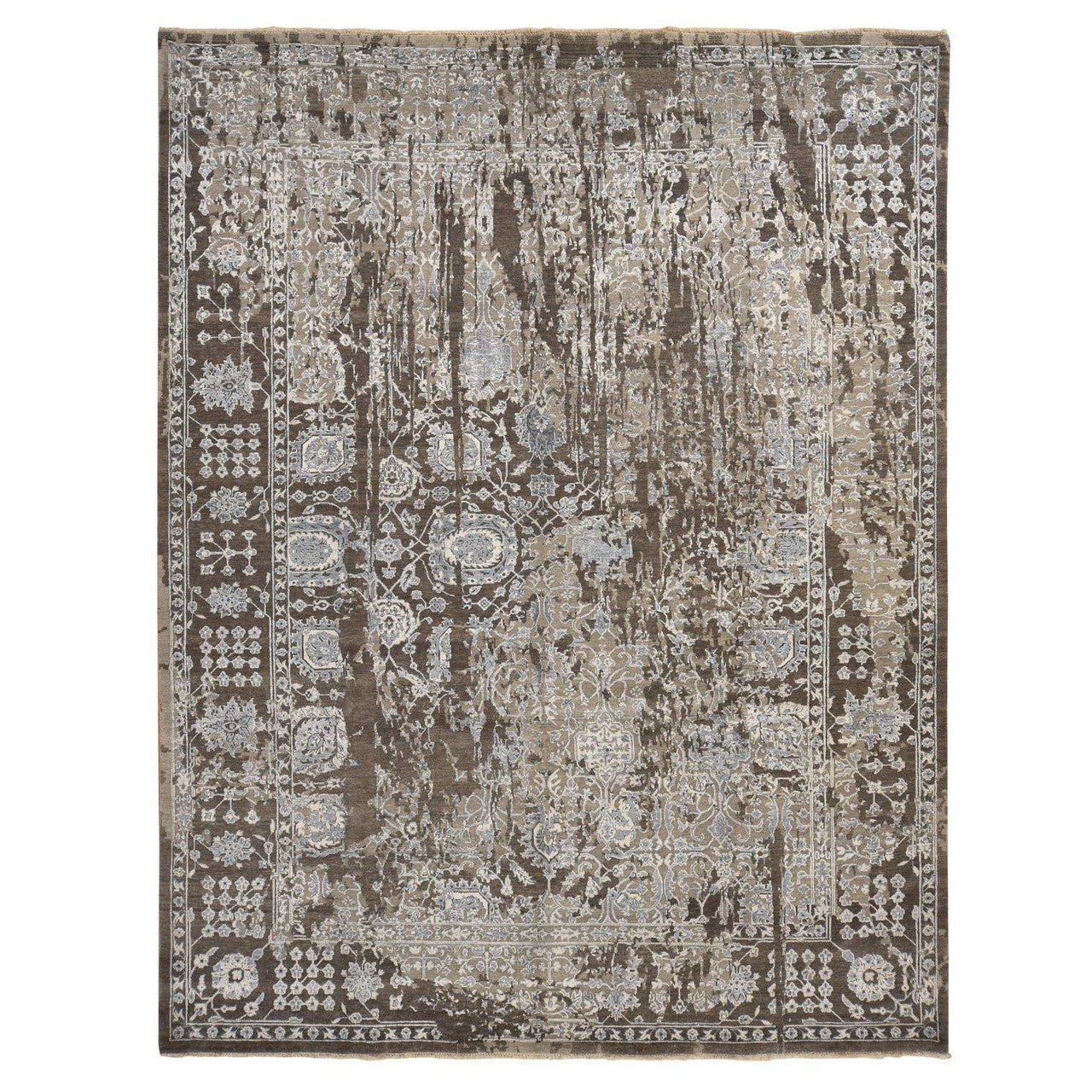 Brown 9'1" x 11'10" Modern and Contemporary Hand knotted Wool/Silk Rug - Sku: O078176