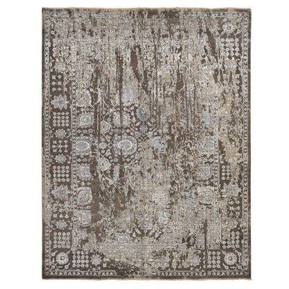 Modern and Contemporary Wool & Silk Hand Knotted Rug Brown No Border 9.1X11.10 -O078176