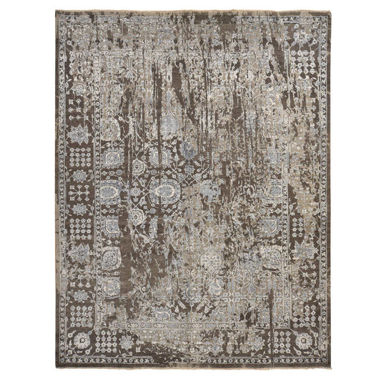 Modern and Contemporary Wool & Silk Hand Knotted Rug Brown No Border 9.1X11.10 -O078176