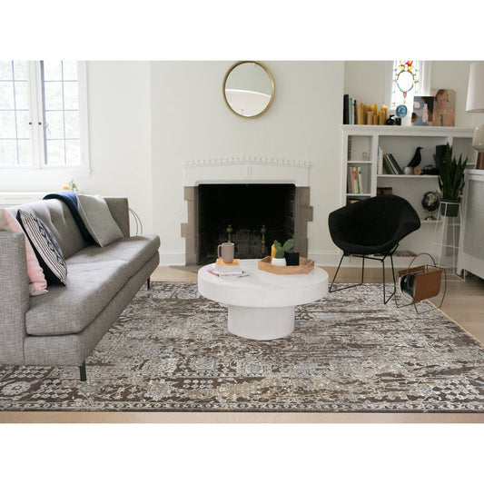 Modern and Contemporary Wool & Silk Hand Knotted Rug Brown No Border 9.1X11.10 -O078176