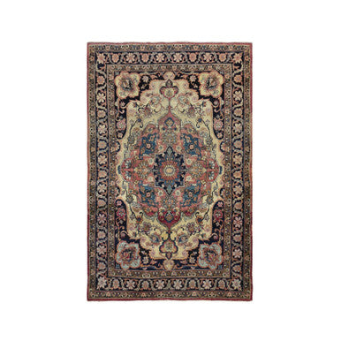 Antique Wool Hand Knotted Rug Blue Blue 4.2X6.4 -O078181