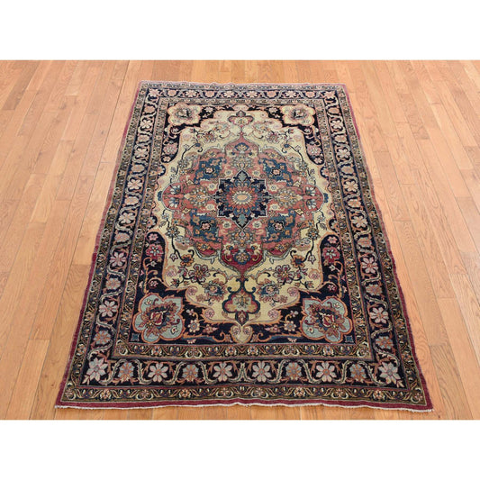 Antique Wool Hand Knotted Rug Blue Blue 4.2X6.4 -O078181