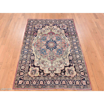Antique Wool Hand Knotted Rug Blue Blue 4.2X6.4 -O078181