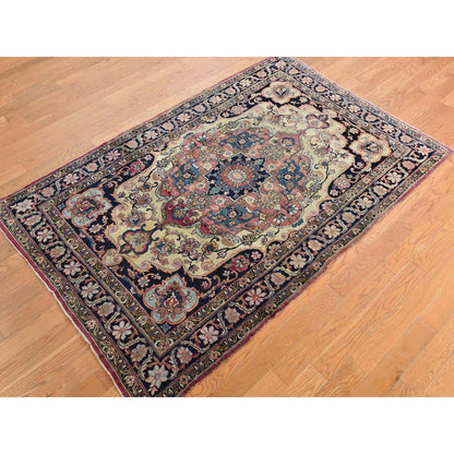 Antique Wool Hand Knotted Rug Blue Blue 4.2X6.4 -O078181