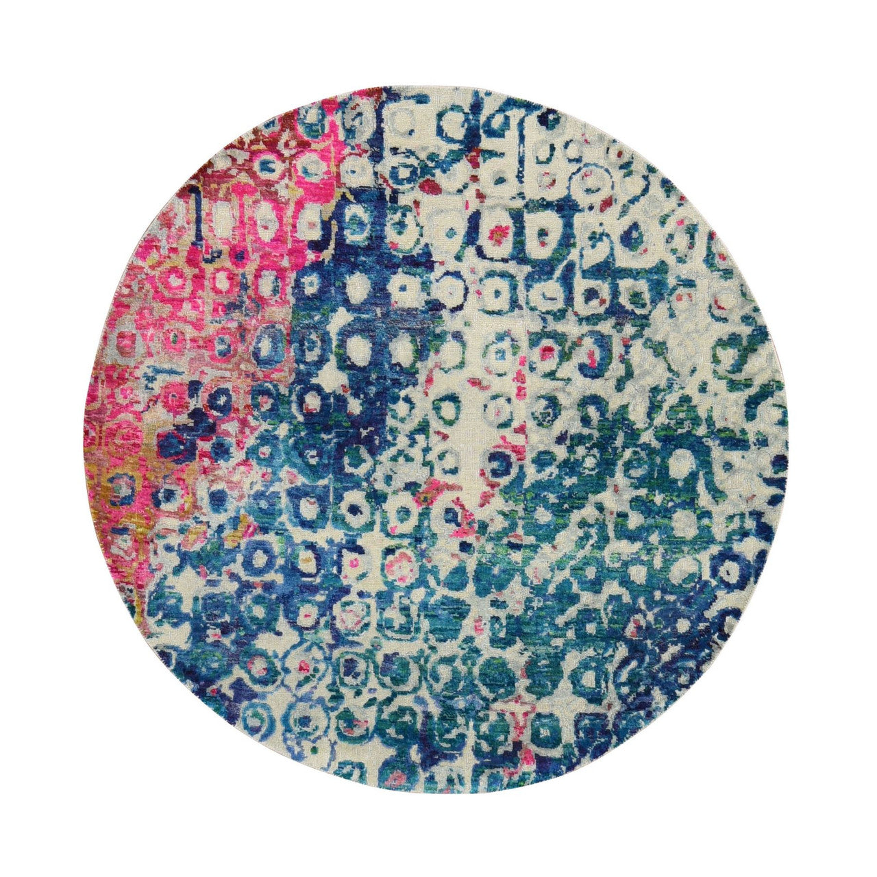 Blue 4'0" x 4'0" Modern and Contemporary Sari Hand knotted Silk Rug - Sku: O078182
