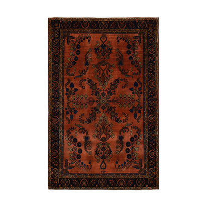 Antique Wool Hand Knotted Rug Orange Blue 4.2X6.4 -O078183