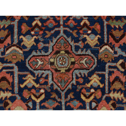 Antique Wool Hand Knotted Rug Blue Brown 4.6X5.6 -O078184