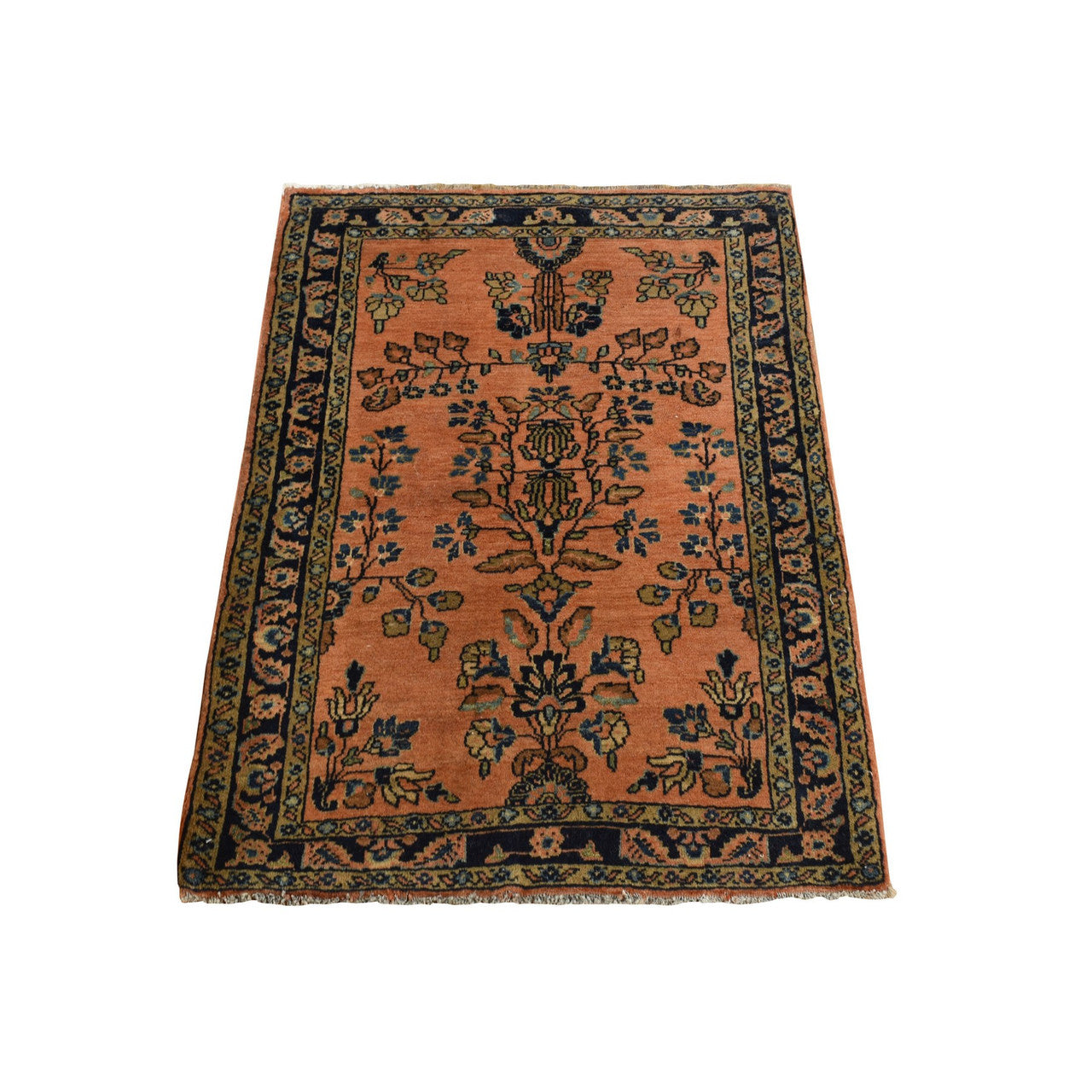 Antique Wool Hand Knotted Rug Red Blue 1.10X2.8 -O078186