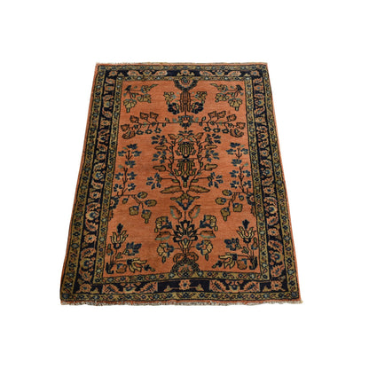 Antique Wool Hand Knotted Rug Red Blue 1.10X2.8 -O078186