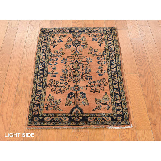 Antique Wool Hand Knotted Rug Red Blue 1.10X2.8 -O078186