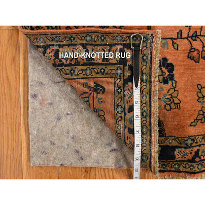 Antique Wool Hand Knotted Rug Red Blue 1.10X2.8 -O078186