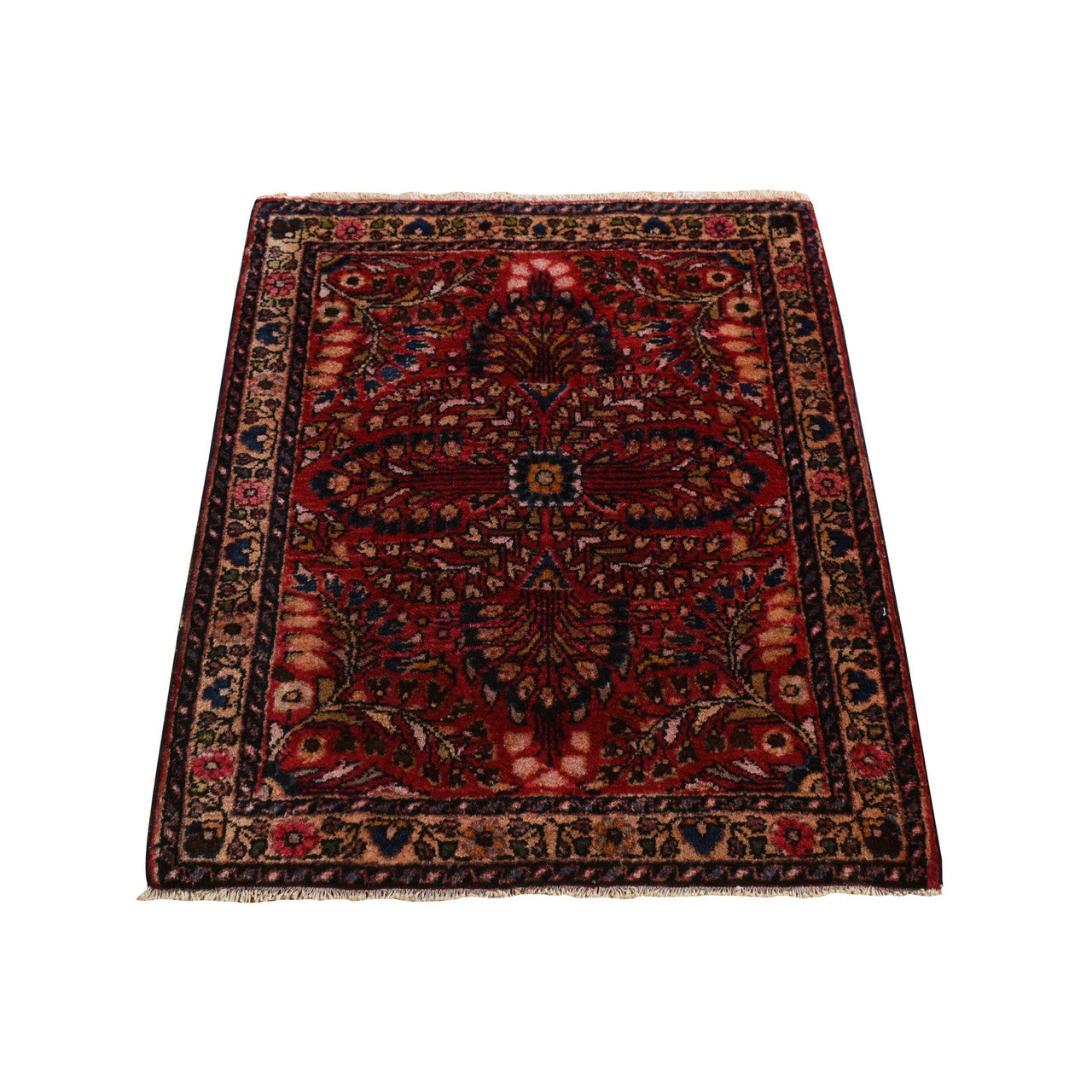 Antique Wool Hand Knotted Rug Red Beige 2.0X2.6 -O078187