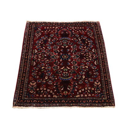 Antique Wool Hand Knotted Rug Red Blue 1.10X2.6 -O078188