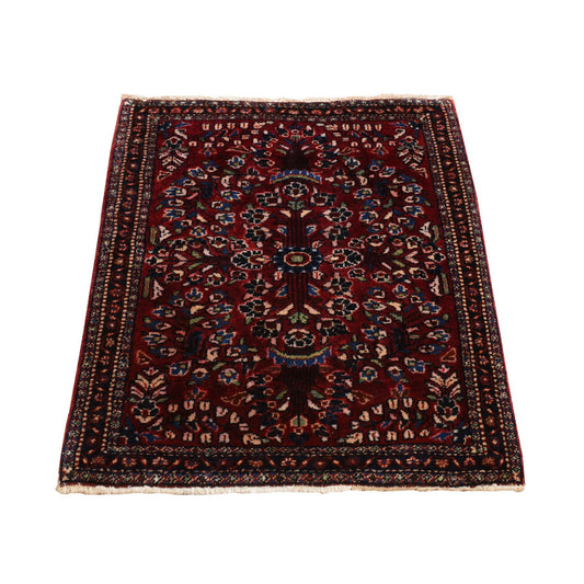 Antique Wool Hand Knotted Rug Red Blue 1.10X2.6 -O078188