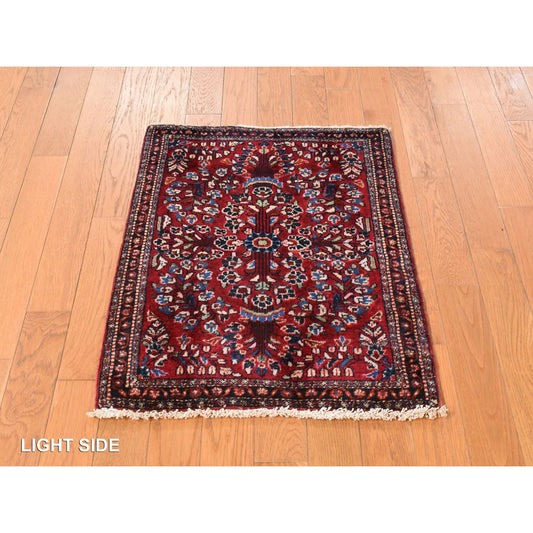 Antique Wool Hand Knotted Rug Red Blue 1.10X2.6 -O078188