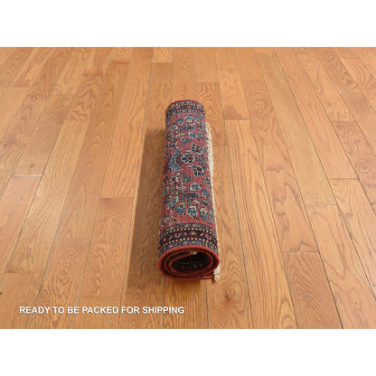 Antique Wool Hand Knotted Rug Red Blue 1.10X2.6 -O078188