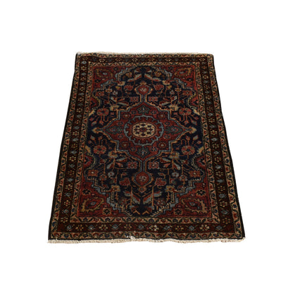 Antique Wool Hand Knotted Rug Blue Red 2.0X2.10 -O078189