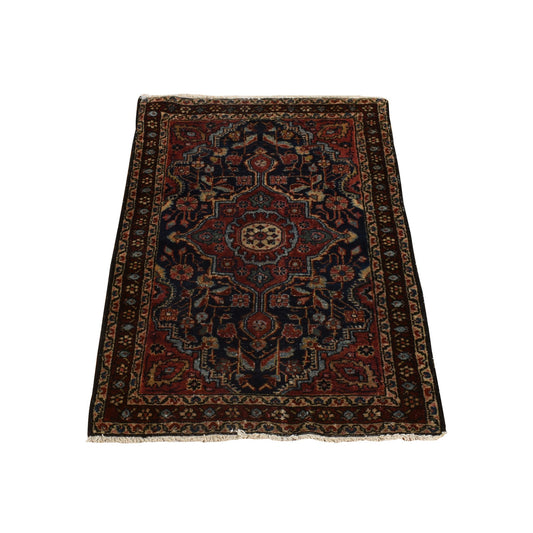 Antique Wool Hand Knotted Rug Blue Red 2.0X2.10 -O078189