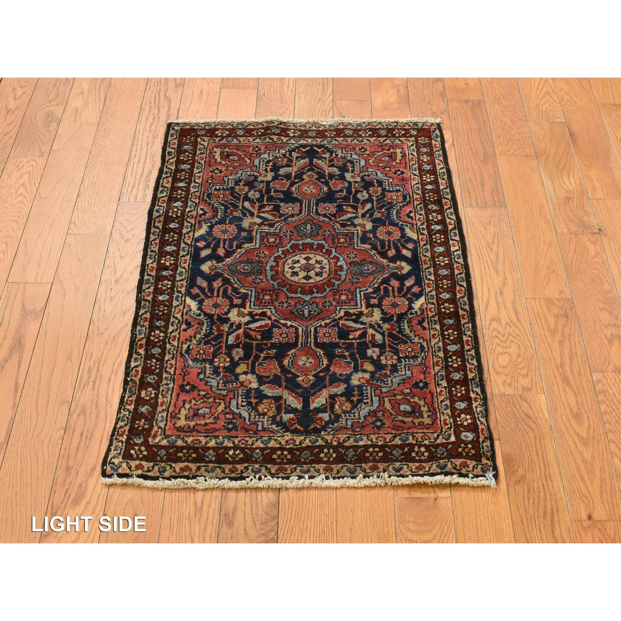 Antique Wool Hand Knotted Rug Blue Red 2.0X2.10 -O078189