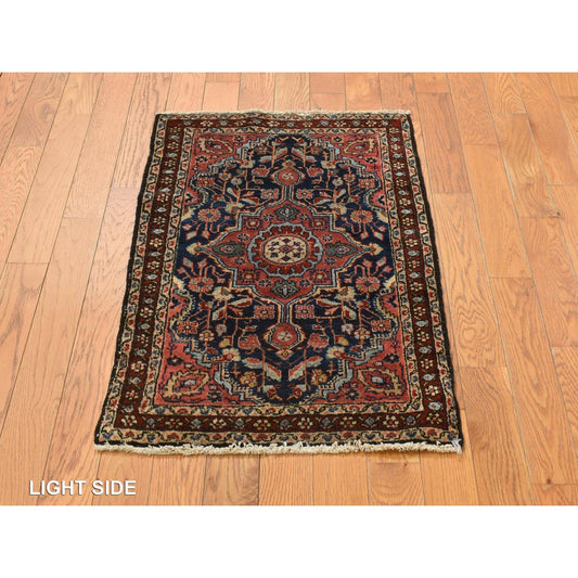 Antique Wool Hand Knotted Rug Blue Red 2.0X2.10 -O078189