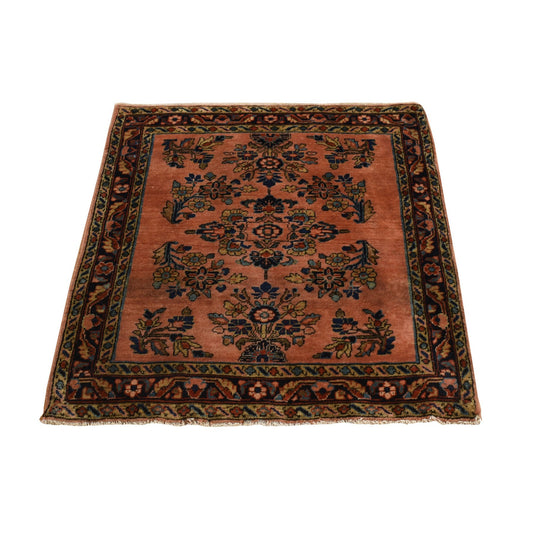 Antique Wool Hand Knotted Rug Red Blue 2.5X3.0 -O078190