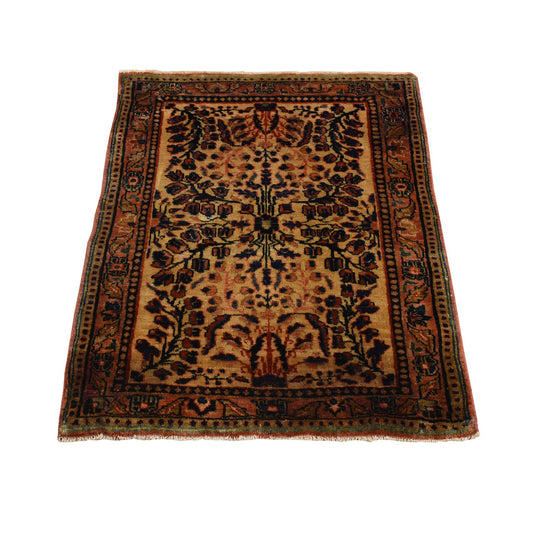 Antique Wool Hand Knotted Rug Yellow Salmon 2.0X3.0 -O078191