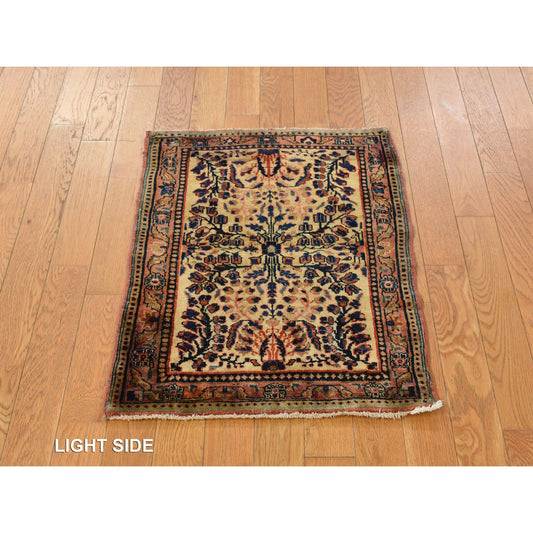 Antique Wool Hand Knotted Rug Yellow Salmon 2.0X3.0 -O078191