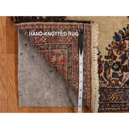 Antique Wool Hand Knotted Rug Ivory Red 2.0X4.0 -O078193