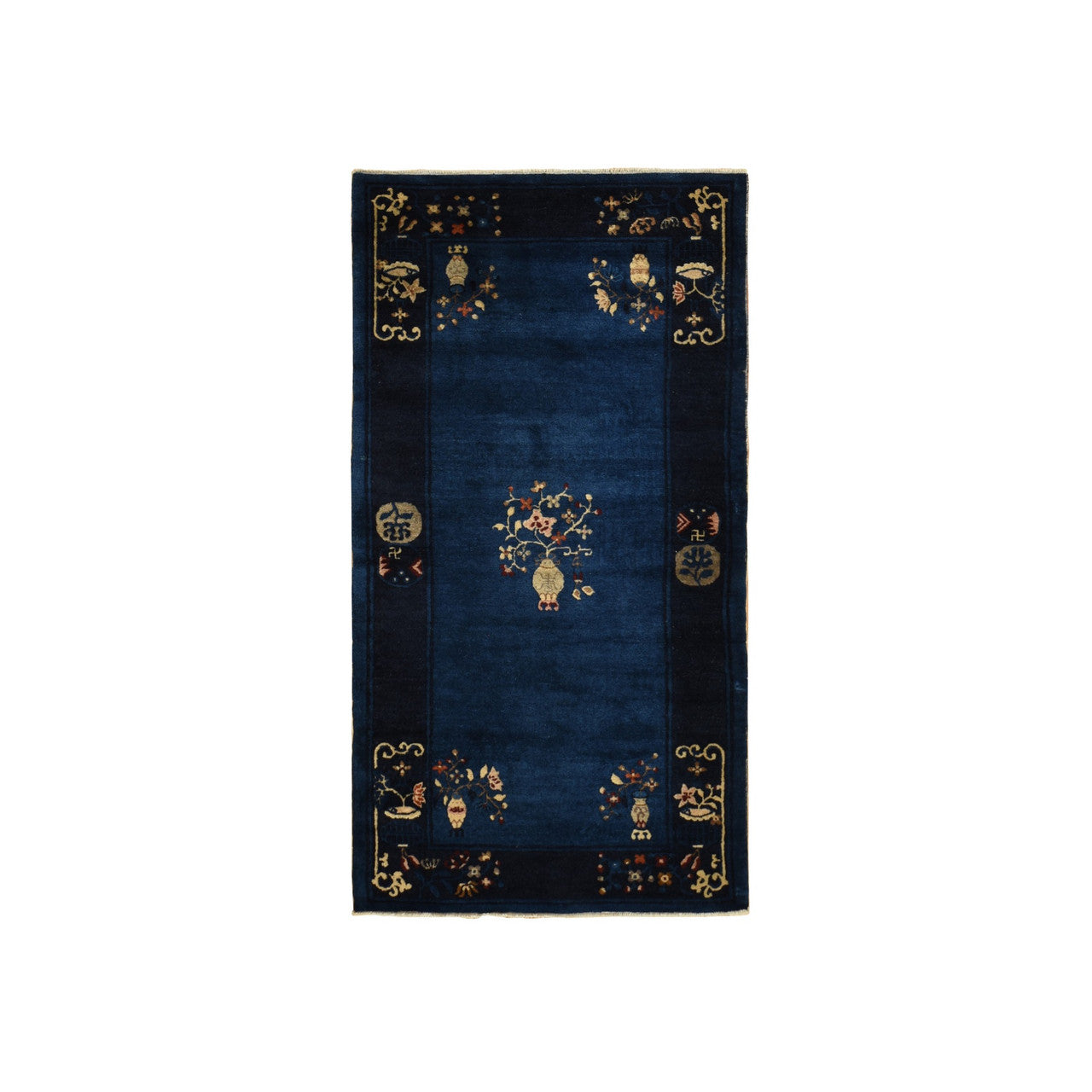 Antique Wool Hand Knotted Rug Blue Blue 3.0X5.8 -O078195