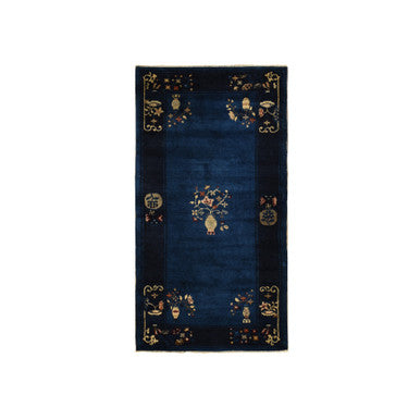 Antique Wool Hand Knotted Rug Blue Blue 3.0X5.8 -O078195