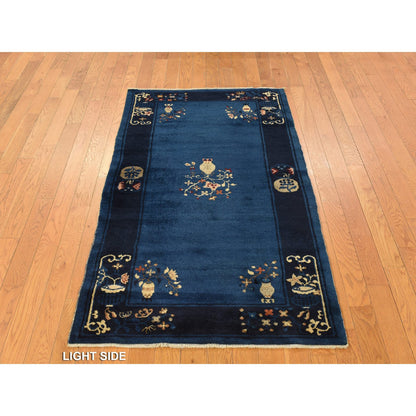 Antique Wool Hand Knotted Rug Blue Blue 3.0X5.8 -O078195