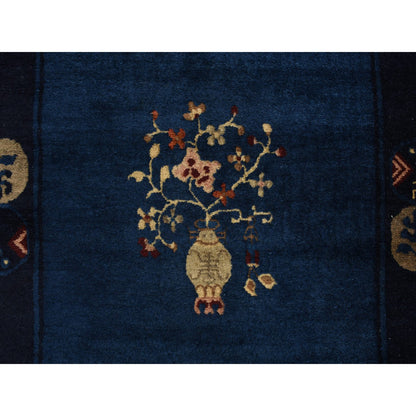 Antique Wool Hand Knotted Rug Blue Blue 3.0X5.8 -O078195