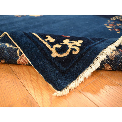 Antique Wool Hand Knotted Rug Blue Blue 3.0X5.8 -O078195