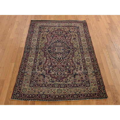 Antique Wool Hand Knotted Rug Beige Beige 4.4X6.0 -O078197