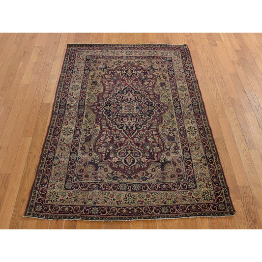 Antique Wool Hand Knotted Rug Beige Beige 4.4X6.0 -O078197