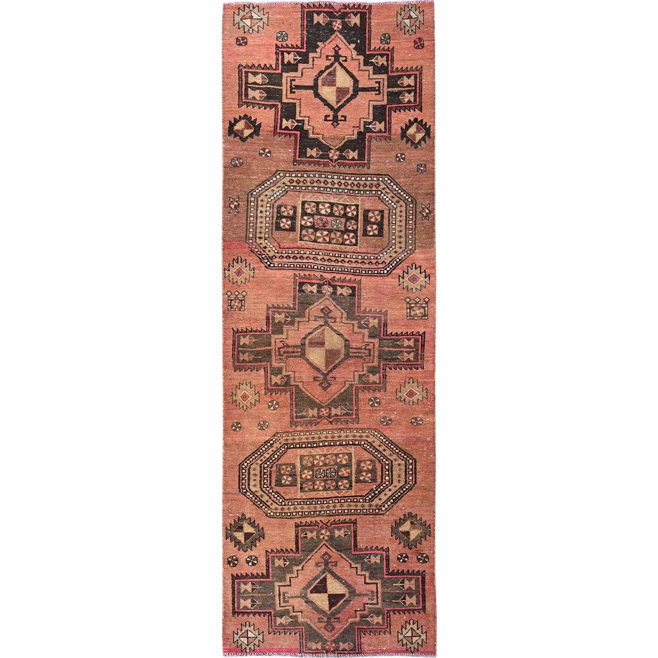 Overdyed & Vintage Wool Hand Knotted Rug Orange 2.11x9.0 -O0781