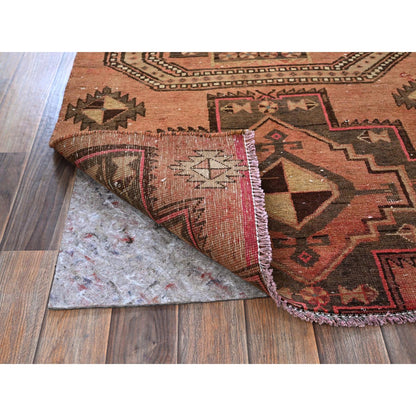 Overdyed & Vintage Wool Hand Knotted Rug Orange 2.11x9.0 -O0781