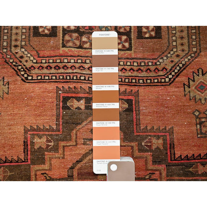 Overdyed & Vintage Wool Hand Knotted Rug Orange 2.11x9.0 -O0781