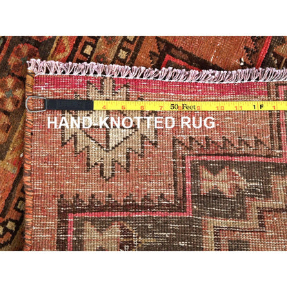Overdyed & Vintage Wool Hand Knotted Rug Orange 2.11x9.0 -O0781