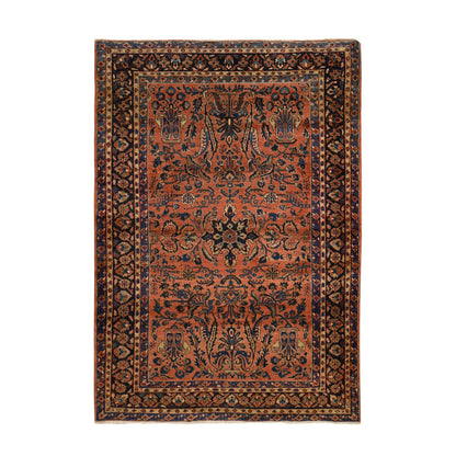 Antique Wool Hand Knotted Rug Red Blue 4.1X7.0 -O078200