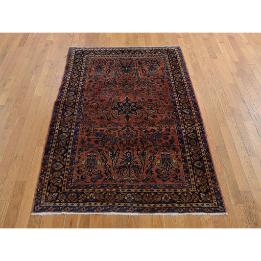 Antique Wool Hand Knotted Rug Red Blue 4.1X7.0 -O078200