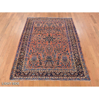 Antique Wool Hand Knotted Rug Red Blue 4.1X7.0 -O078200